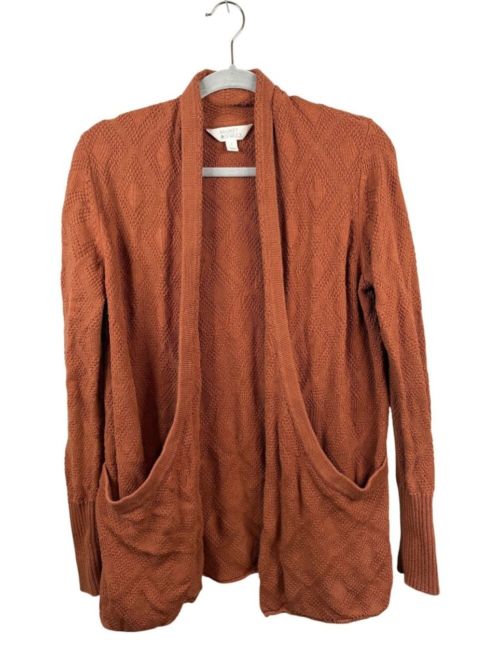 Market & Spruce Burnt Orange Open-Front Cardigan Sweater With Pockets Womens Siz